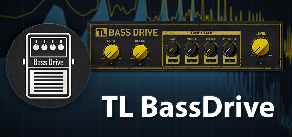 ToneLib BassDrive - Thumbnail plastic icon and rack-styled version of TL BassDrive interface.